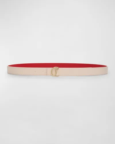 Christian Louboutin Cl Logo Leather Belt In Leche/gold