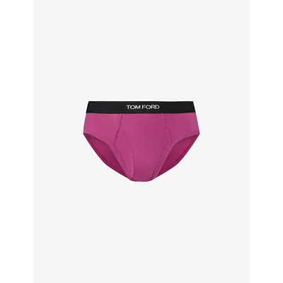 Tom Ford Mens Magenta Branded-waistband Stretch-cotton Briefs In Purple