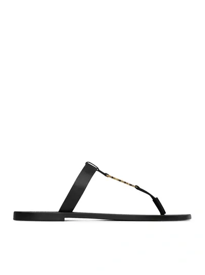 Saint Laurent Cassandre Logo-plaque Leather Sandals In Brown