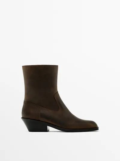 Massimo Dutti Heeled Square-toe Ankle Boots In Brown