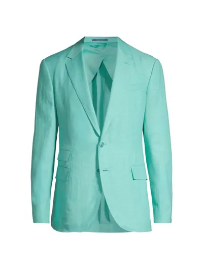 Ralph Lauren Purple Label Hadley Hand-tailored Silk-linen Jacket In Sea Glass Blue