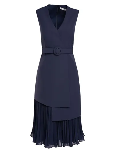 Kay Unger Nadia Sleeveless Belted A-line Midi Dress In Dark Navy