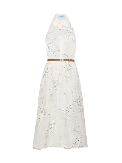 Prada Embroidered Dress With Halter Neck In White