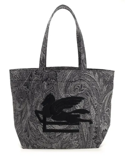 Etro Paisley Jacquard Large Tote Bag In Grey