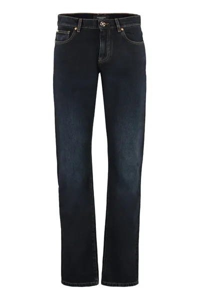 Versace 5-pocket Straight-leg Jeans In Denim