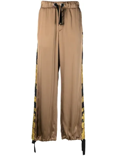 Versace Barocco-print Wide-leg Trousers In Brown