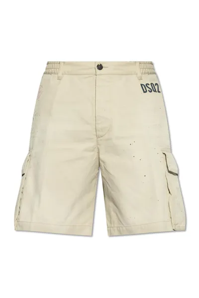 Dsquared2 Logo Printed Cargo Shorts In Cream