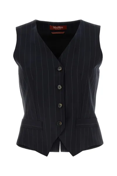 Max Mara Embroidered Wool Above Vest  Studio In Navy Blue