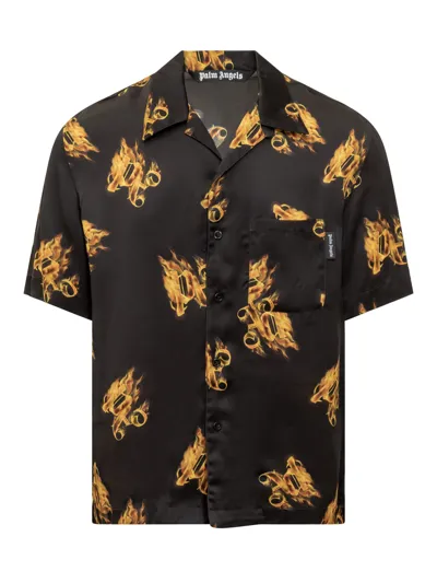 Palm Angels Burning Monogram Shirt In Black