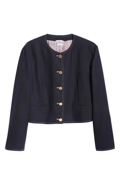 Thom Browne Women's Box Pleat Wool Cardigan Jacket In Navy