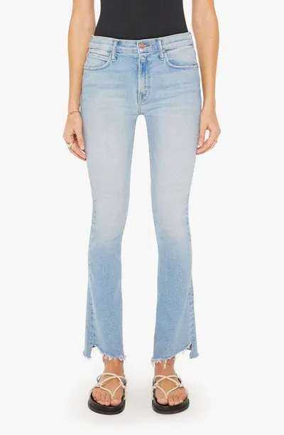 Mother The Insider High Rise Crop Step Fray Bootcut Jeans In Blue