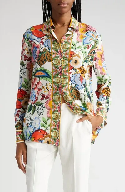 Etro Tree Of Life Long-sleeve Floral Silk Shirt In Print Floral White