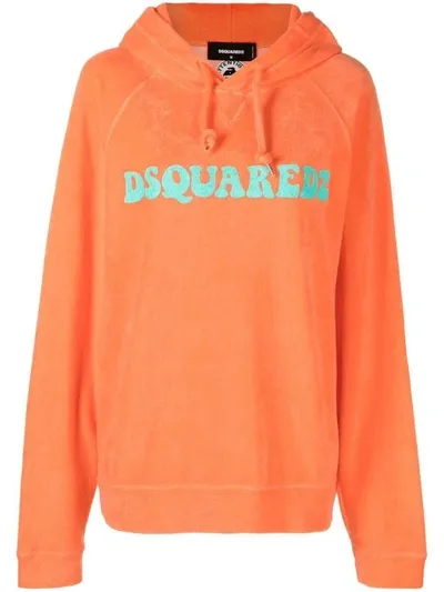 Dsquared2 Logo-print Long-sleeve Hoodie In Orange