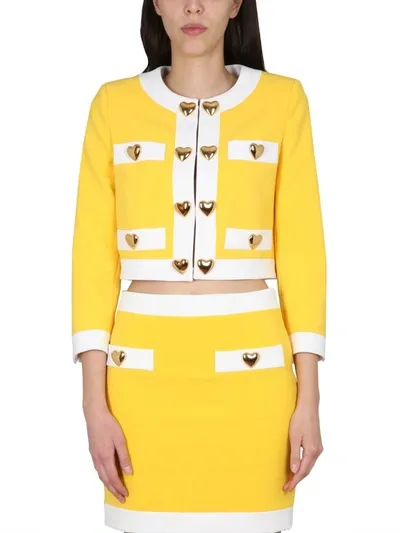 Moschino Heart Buttons Crepe Jacket In Yellow & Orange