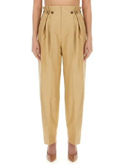 Victoria Beckham Gathered Cotton Straight Pants In Beige