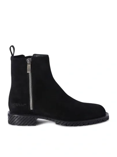 Off-white Round-toe Suede Ankle Boots In Black