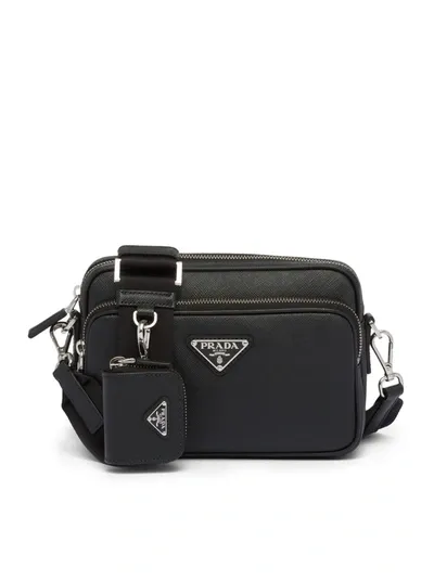 Prada Men Saffiano Shoulder Bag In Black