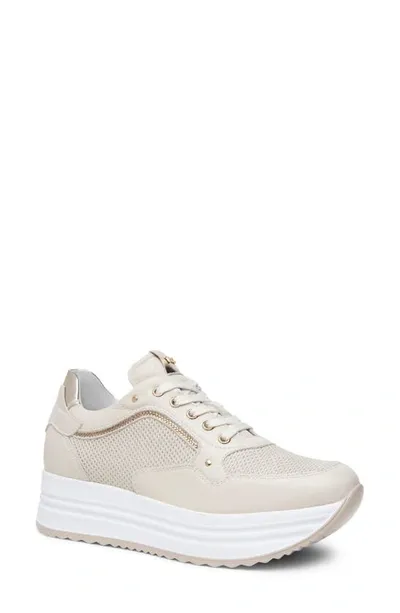 Nerogiardini Perforated Leather Platform Sneakers In Beige/khaki