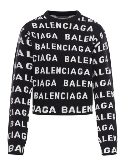 Balenciaga Logo Wool Sweater In Black