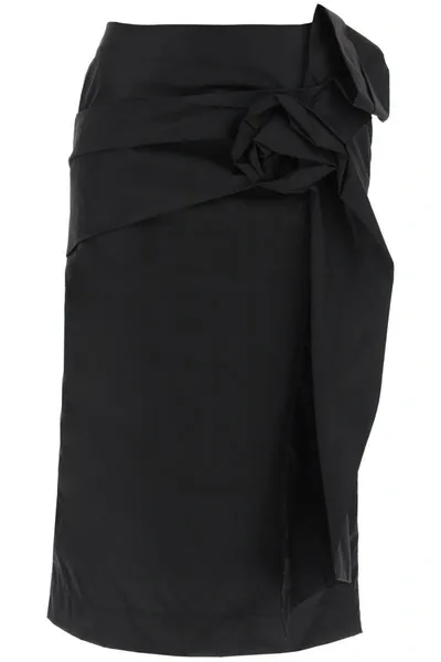 Simone Rocha Pressed Rose-applique Midi Pencil Skirt In Black