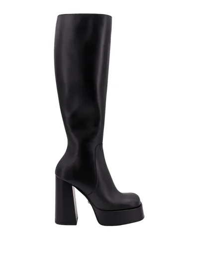 Versace Leather Boots In Black