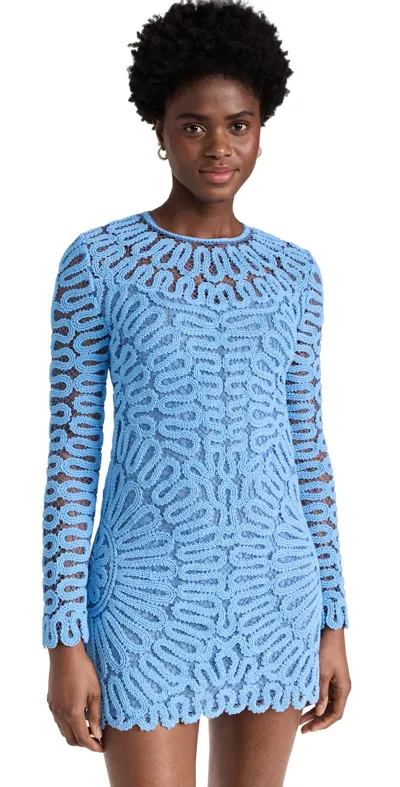 Simkhai Mccall Long-sleeve Crochet Mini Dress In Pacific