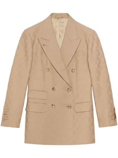 Gucci Gg-jacquard Double-breasted Blazer In Neutrals