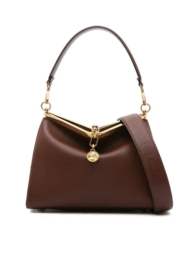 Etro Medium Vela Leather Tote Bag In Brown