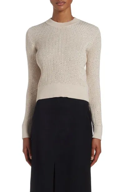 Golden Goose Crystal Embellished Virgin Wool Rib Crewneck Sweater In Neutrals