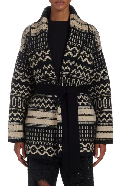 Golden Goose Belted Crystal-embellished Jacquard-knit Wool Cardigan In Black