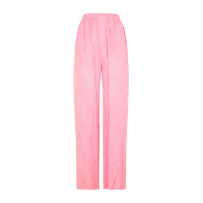 Balenciaga Logo High-rise Wide-leg Silk Pants In Pink