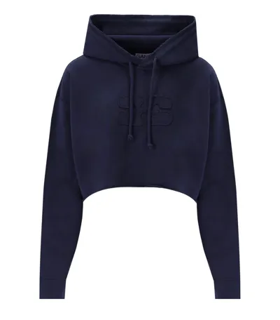 Ganni Blue Oversize Cropped Hoodie