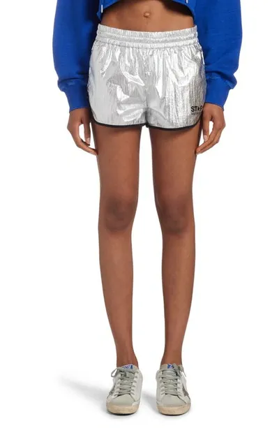 Golden Goose Star Diana Metallic Pull-on Logo Shorts In Silver