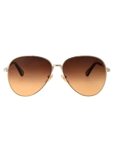 Chloé Ch0177s Sunglasses In 003 Gold Gold Orange