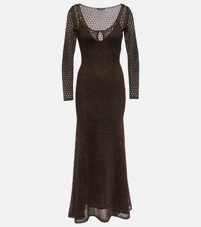 Tom Ford Lurex Maxi Dress In Brown