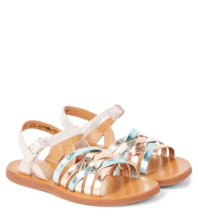 Pom D'api Kids' Plagette Lux Leather Sandals In Multicoloured