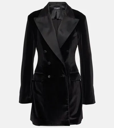 Dolce & Gabbana Stretch Velvet Double Breasted Jacket In Black