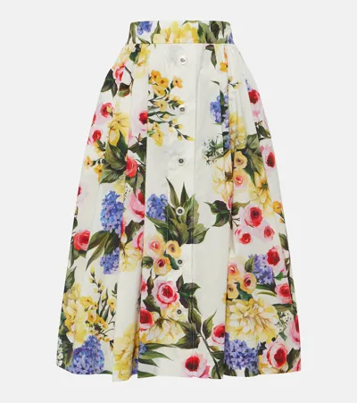 Dolce & Gabbana Kids' Floral Print Poplin Midi Skirt In Giardino Bianco