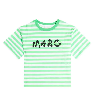 Marc Jacobs Kids' Logo Striped Cotton Jersey T-shirt In Green