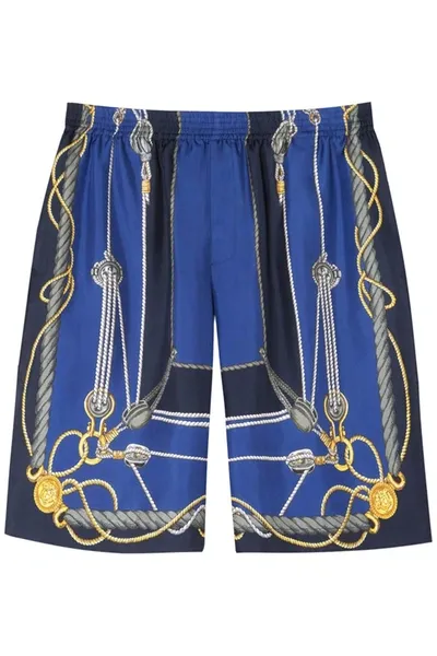 Versace Men's Nautical-print Silk Pull-on Shorts In Blue