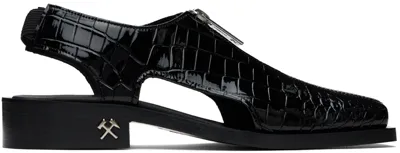 Gmbh Black Hawi Slingback Cutout Sandals In Black Embossed Pleat