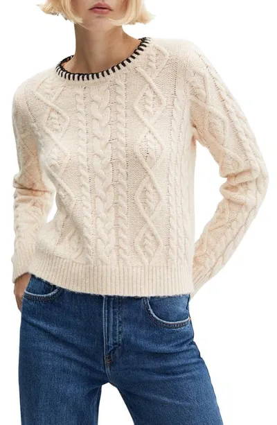 Mango Women's Decorative Seams Cable Knit Sweater In Beige