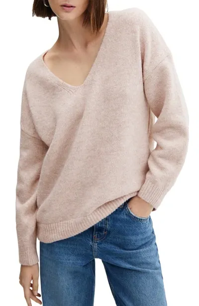 Mango V-neck Lurex Sweater Silver In Pastel Pink