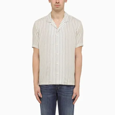 Pt Torino Cream Silk Blend Striped Shirt In White