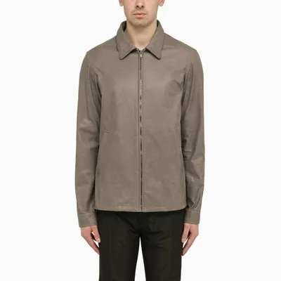 Rick Owens Grey Leather Shirt In Cream