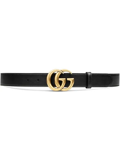 Gucci Double G Buckle Leather Belt In Black