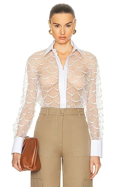 Valentino Tulle Illusione Embroidered Shirt In Avorio