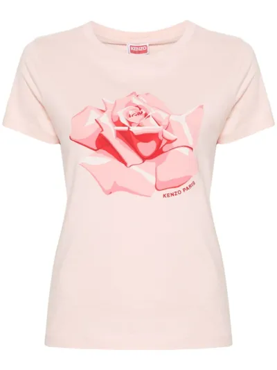 Kenzo Rose-print Cotton T-shirt In Pink