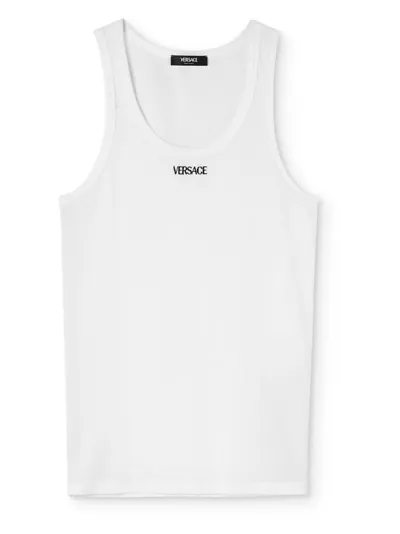 Versace Logo-embroidered Ribbed Tank Top In White