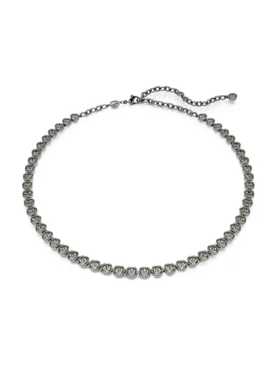 Swarovski Women's Imber Ruthenium-plated & Black Crystal Tennis Necklace In Green